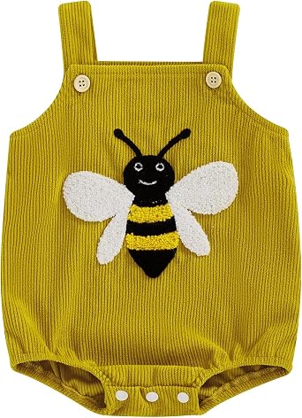 Infant Boy Girl Ladybug Romper Spring Baby Clothes Embroidery Bee Corduroy Bodysuit Animal Print Sleeveless Overalls