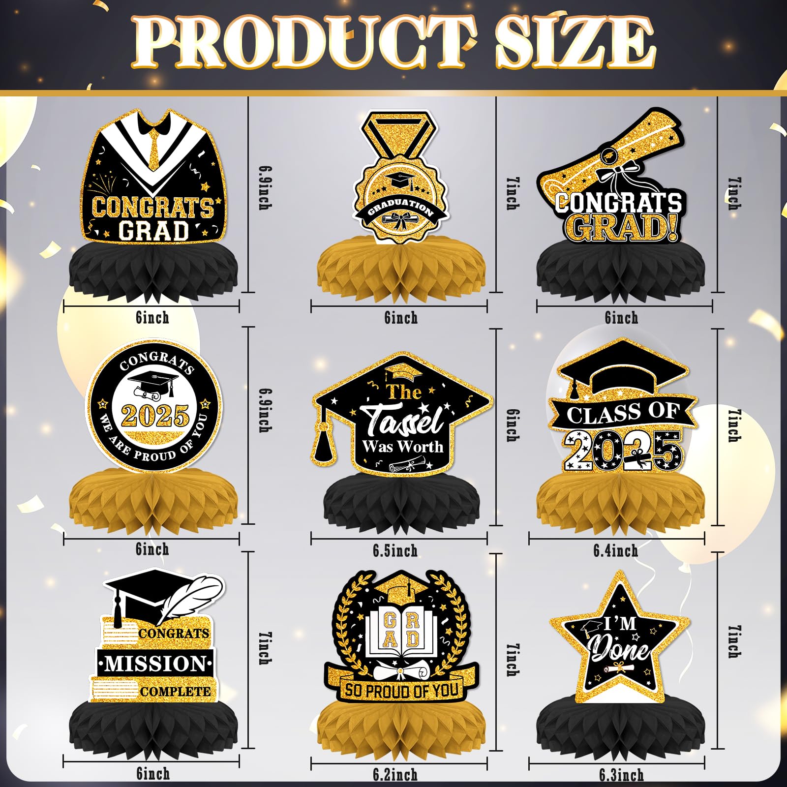 9 PCS Graduation Party Decorations,KSKSPE Graduation Honeycomb Centerpieces for Tables Centerpieces 3D Graduation Theme Party Decor Supplies