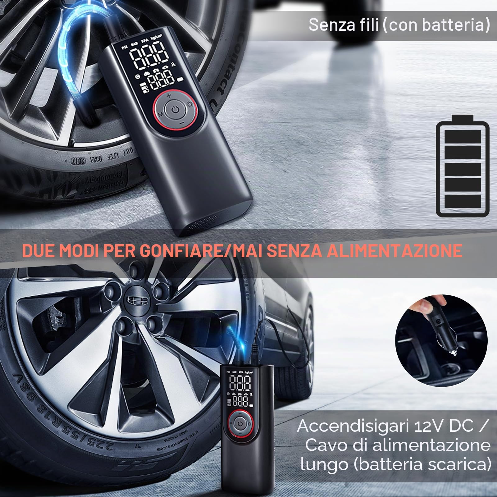 Pompa ad aria elettrica per bicicletta, compressore a batteria 10000 mAh, schermo LCD digitale e illuminazione di emergenza, 150 PSI