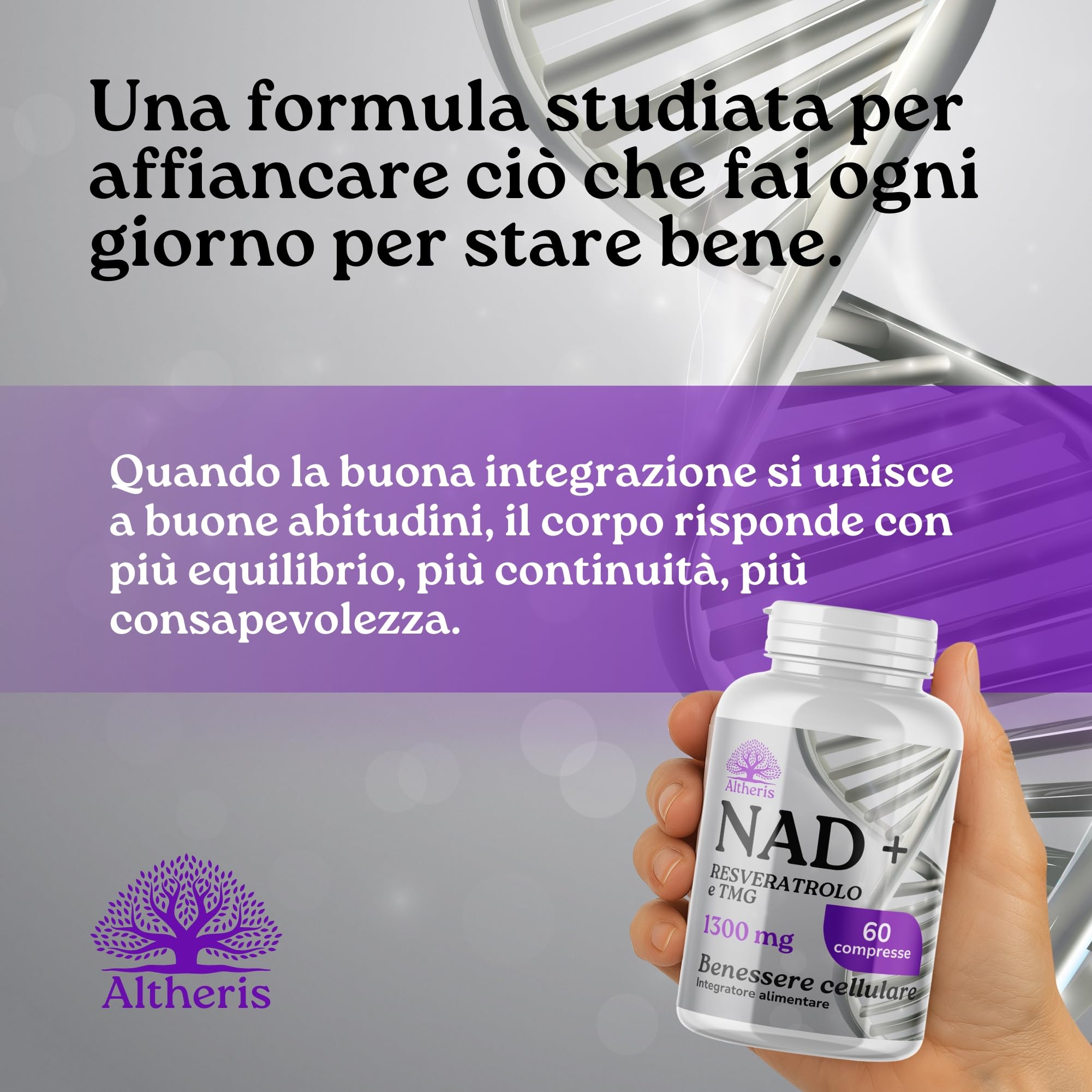 NAD+ Puro 1000mg con Trans Resveratrolo e Trimetilglicina 60 Compresse - Integratore Nicotinamide per Supporto Cellulare ed Energetico