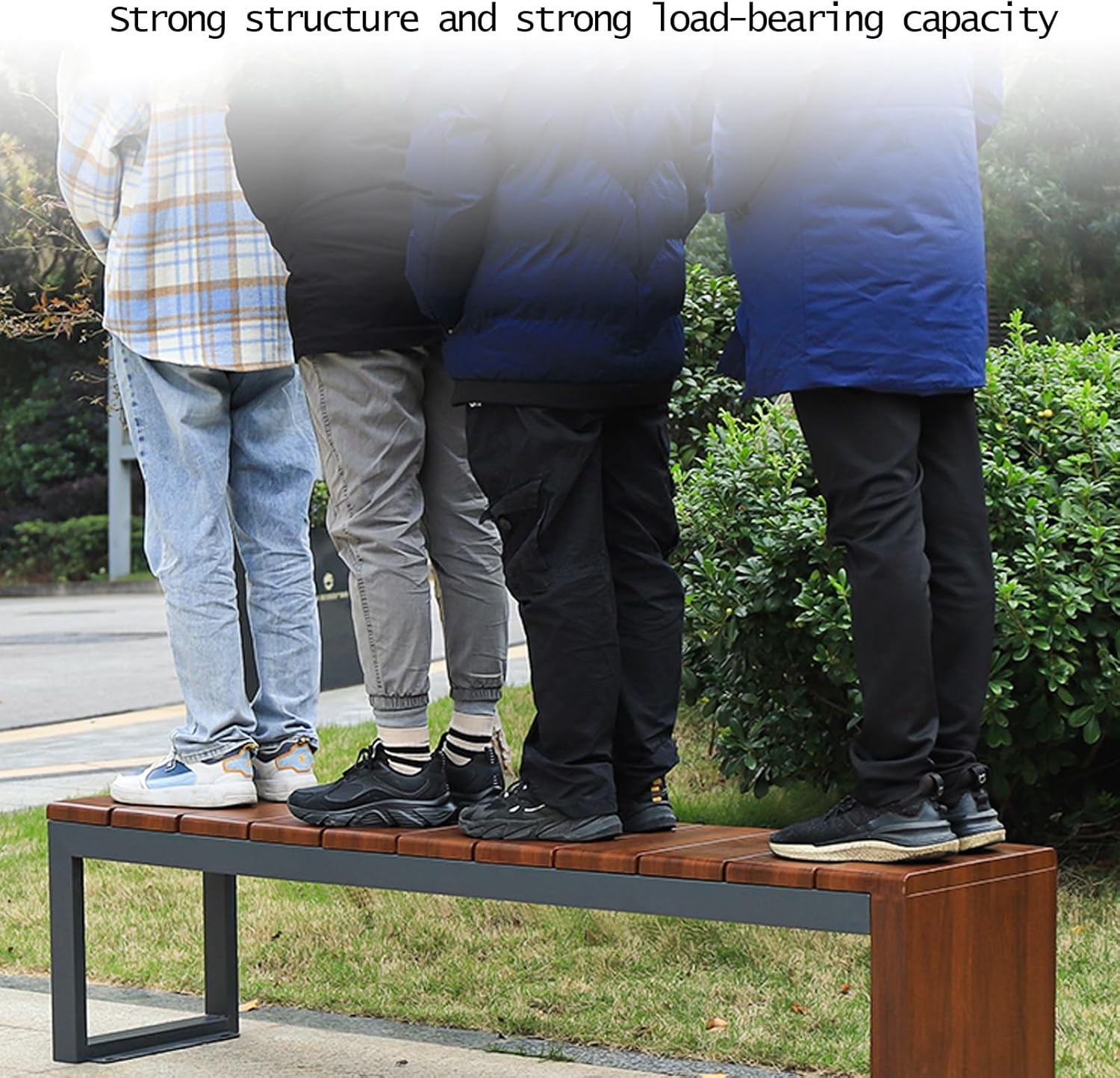 Outdoor Bench, 59” Patio Garden Bench with Steel Frame, Slat Design, Patio Seating Bench for Porch, Backyard, Poolside, Outside Decor Furniture, Brown