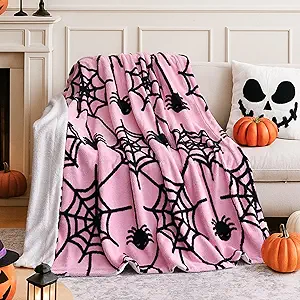 weigelia Halloween Throw Blanket - Pink Cute Spider Web Design Fleece Throw for Decorating Couch Bed Sofa, Soft Cozy Plush Halloween Blanket Gift for Kids Women, 60'' x 80''