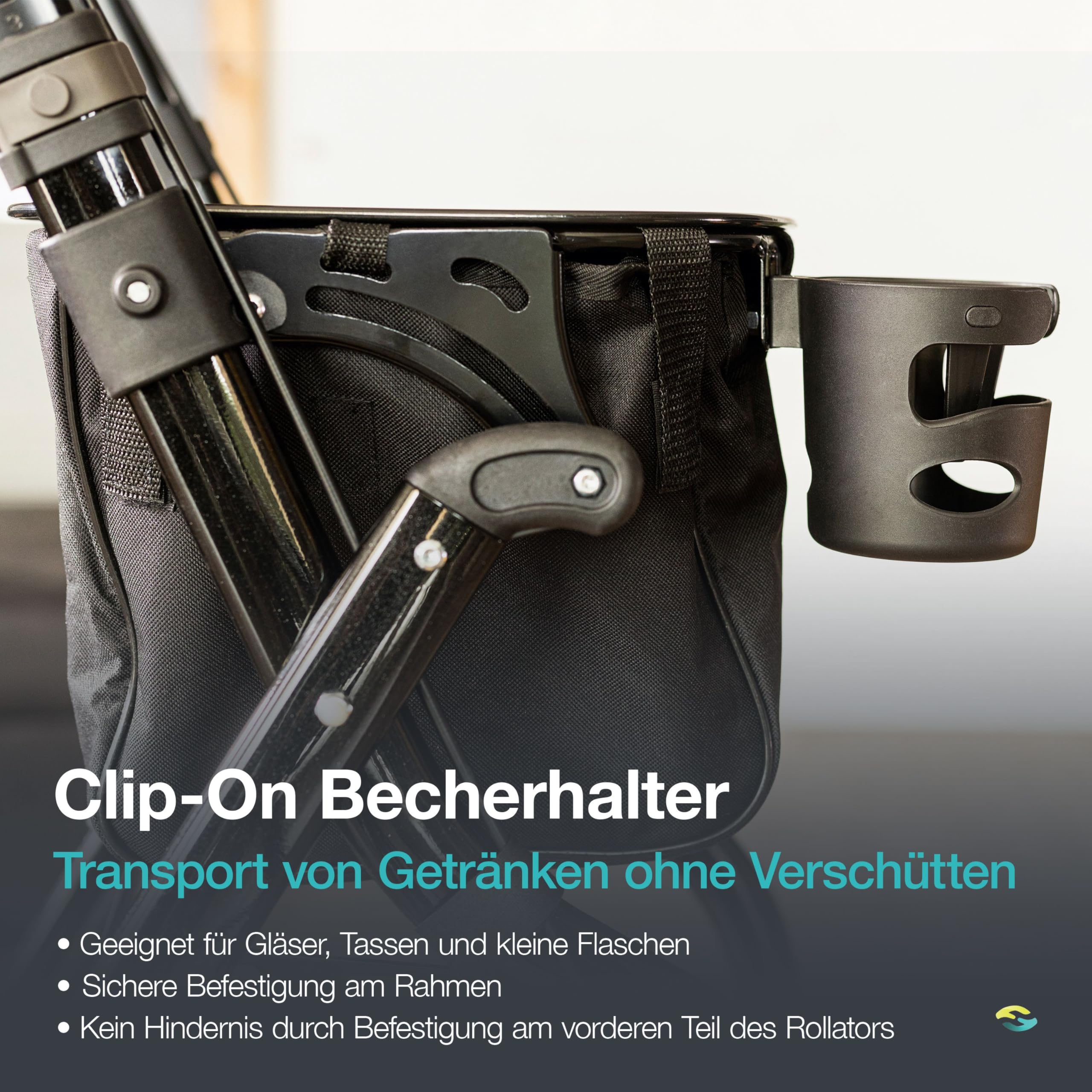 Helavo schmaler Wohnungsrollator mit Tablett - 60 cm breit & Transportkorb | Rollator schmal für die Wohnung - Leichter, faltbarer Indoor-Rollator aus Aluminium - Inkl. Tablett, Becherhalter und Korb