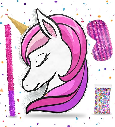 Juego de 4 piezas de piñata de unicornio (16 x 10 pulgadas) perfecto para decoraciones de cumpleaños temáticas de unicornio, suministros de fiesta