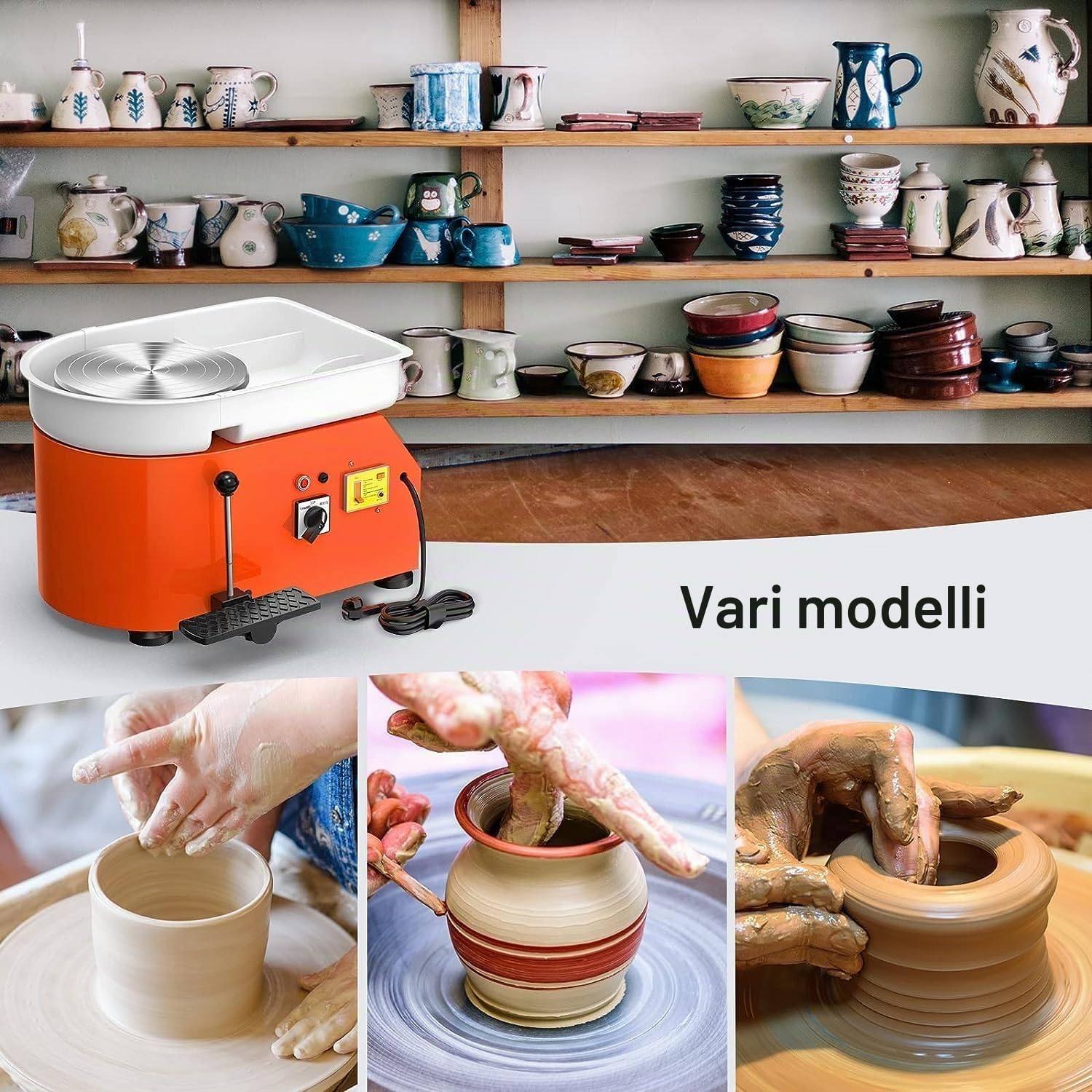 ceramica elettrico ruota macchina,25CM 350W Pottery Wheel macchina elettrica ceramica, insegnamento a Scuola,Regali di Festa,con 8 Utensili da Intaglio in plastica