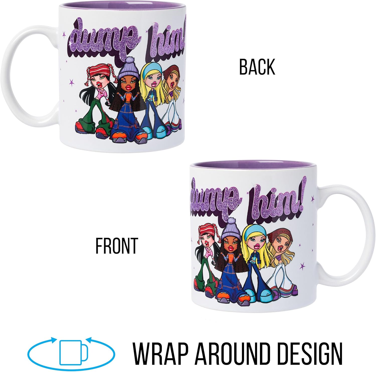 Silver Buffalo Bratz “Dump Him” Glitter Ceramic Mug Featuring Cloe, Jade, Sasha, and Yasmin, 20 Ounces - Image 5