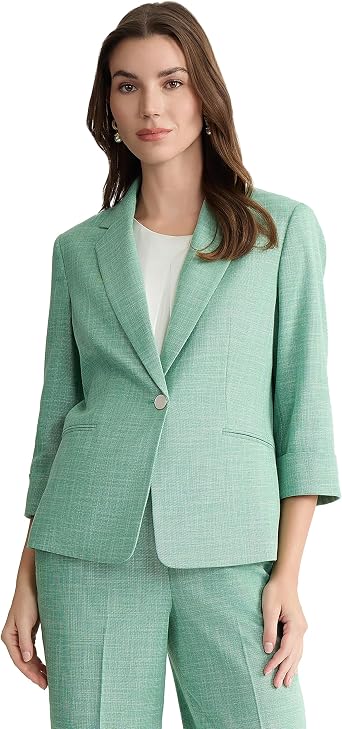 Kasper Womens One-Button Notch Collar Cuff Sleeve Blazer