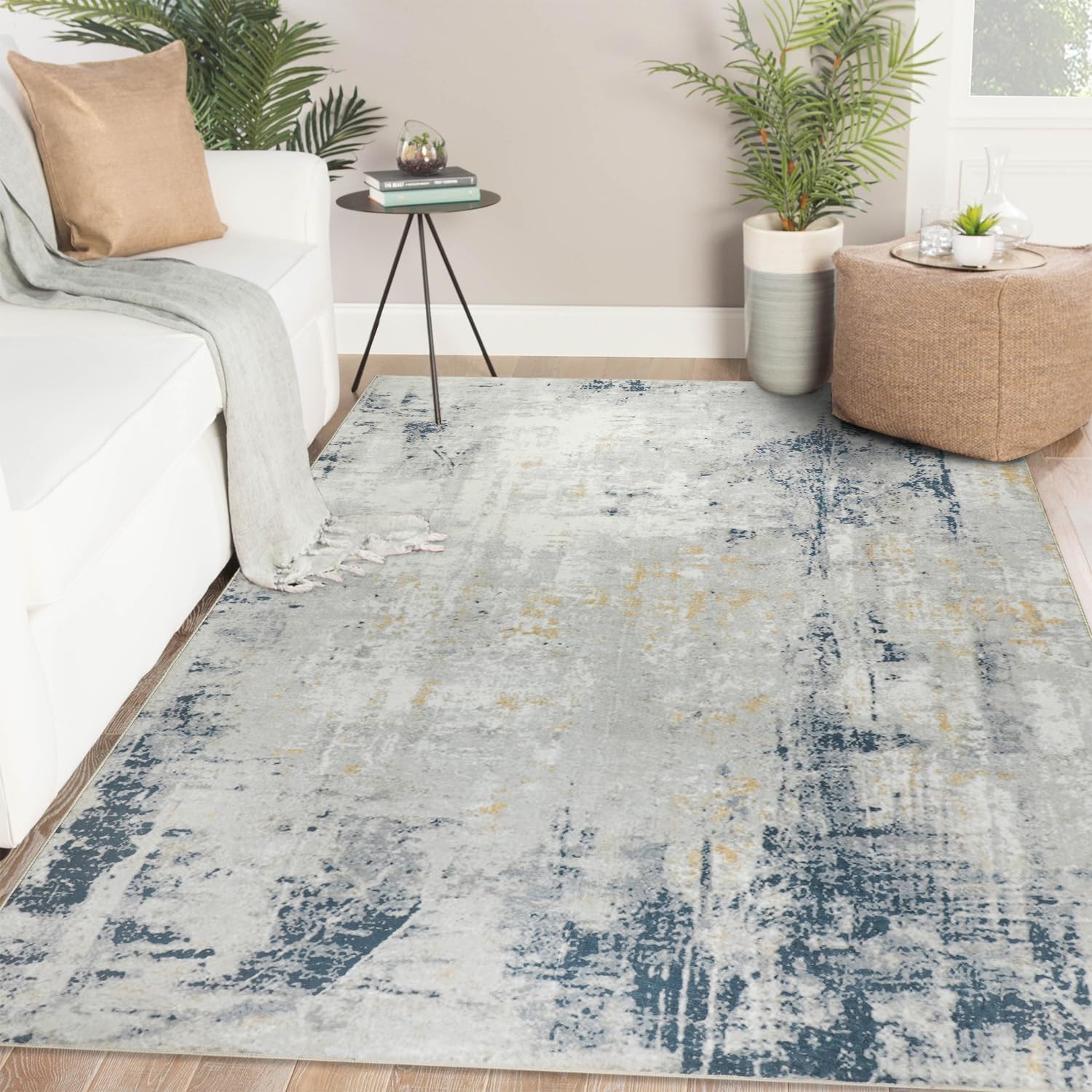 Famibay Rugs Living Room 120x170cm Washable Rugs for Bedrooms Modern Abstract 5mm Thin Short Pile Carpet for Bedroom Dining Room Kitchen Office
