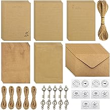 Letter Paper with Envelope Set Vintage Writing 61 Pieces Contains 20 Sheets of Writing Paper, 10 Kraft Envelopes, 10 Retro Keys, 11 Hemp Ropes (10 Pieces 1 m + 1 pcs 10 m), 10 Stickers
