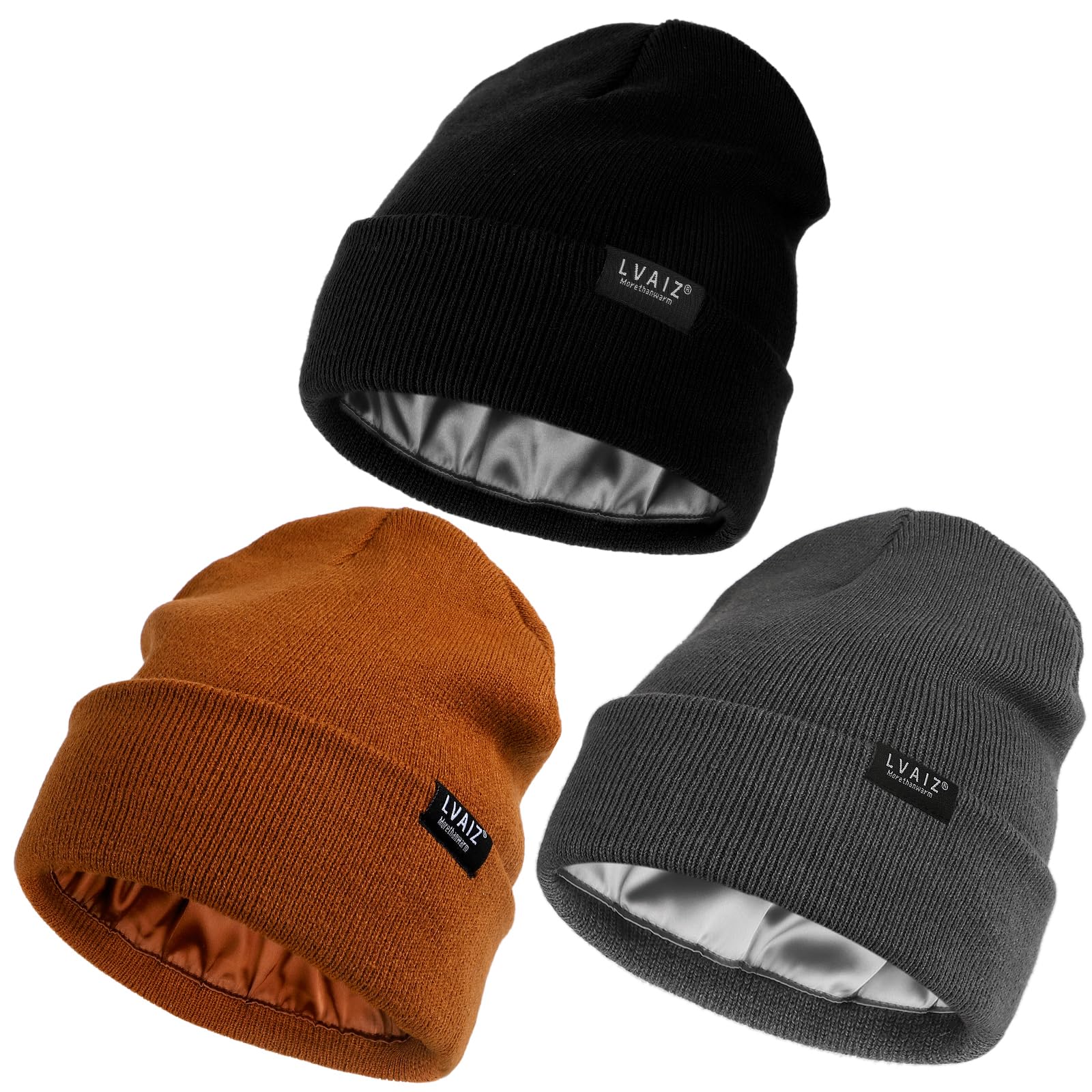3 Pack Satin Lined Beanie Hats