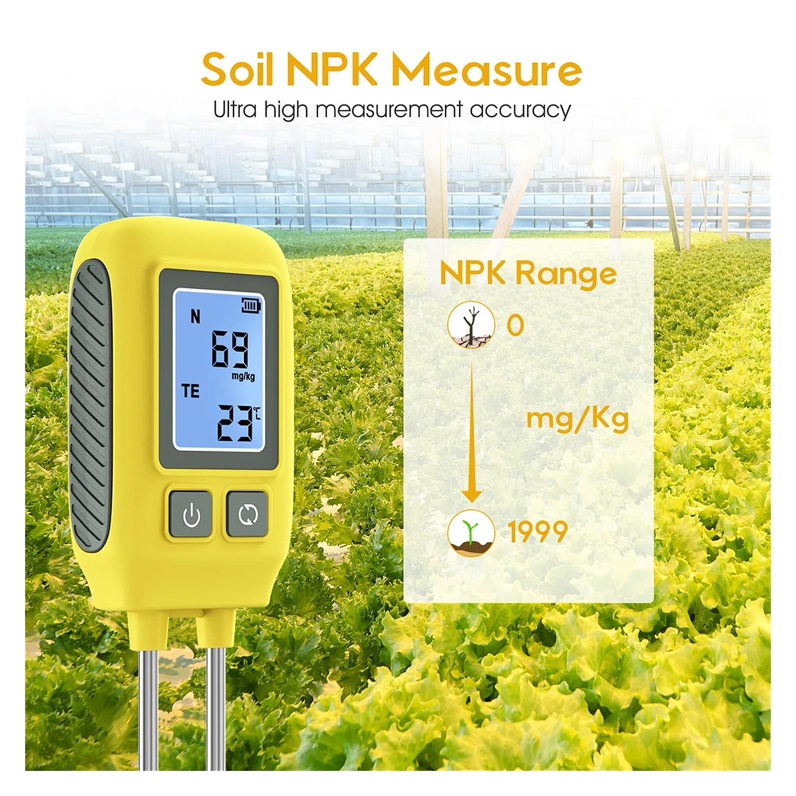Miernik gleby, Tester NPK gleby LCD Podświetlenie detektora gleby 4 w 1 Nawóz glebowy Miernik składników odżywczych Analizator temperatury NPK do szklarni Great Garden, Wykorzystanie trawnika