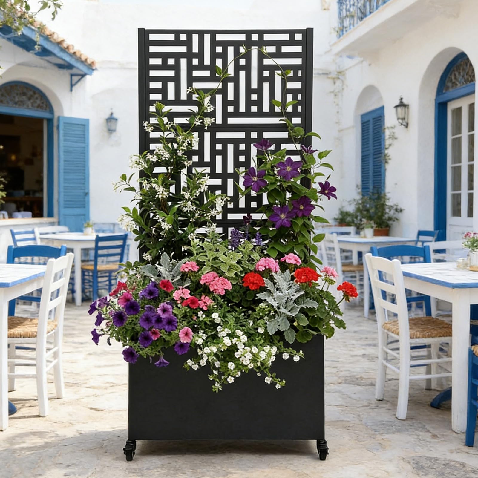 Jardinera con protección visual, enrejado con ruedas, 82 x 38 x 190 cm