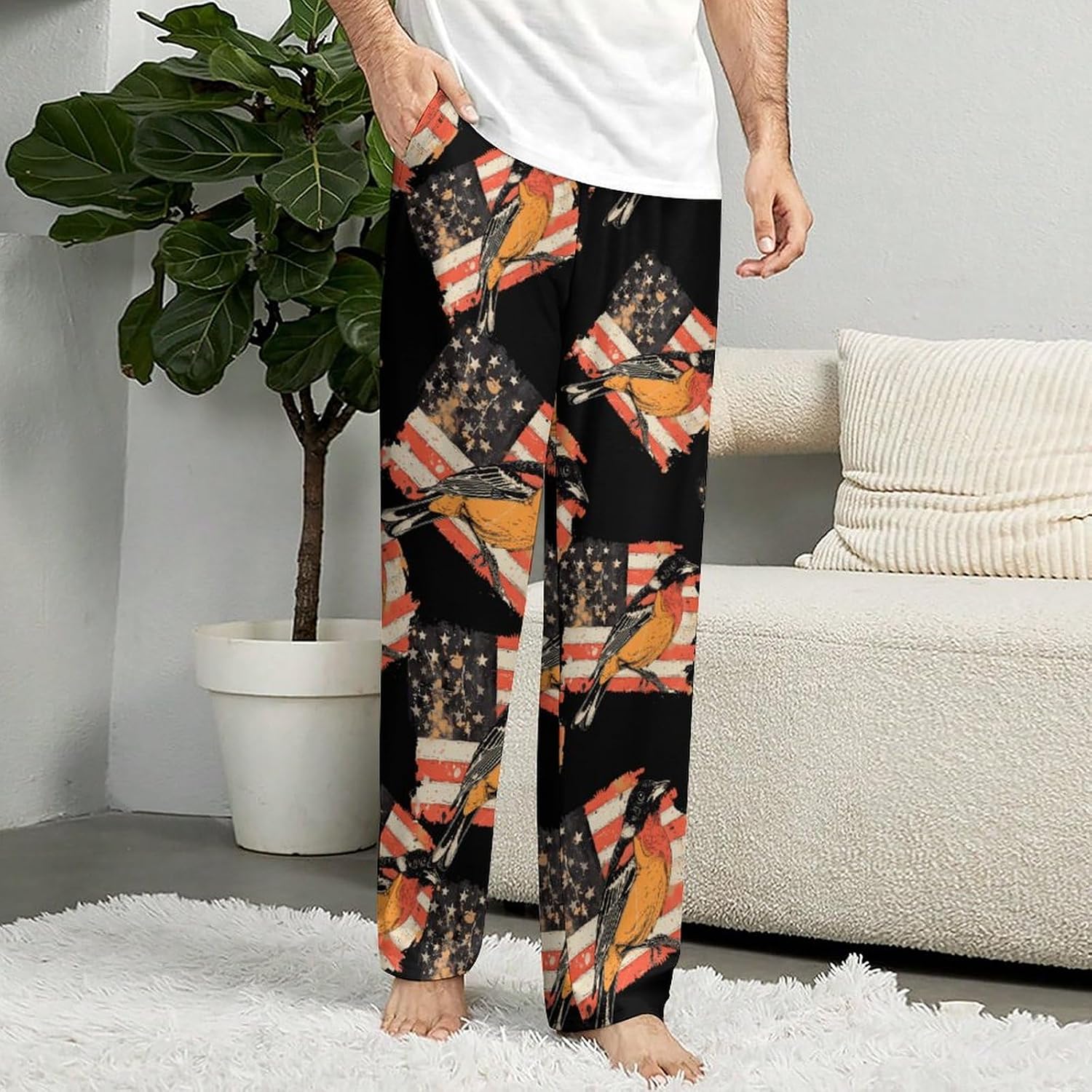 Vintage US Flag Baltimore Oriole Pajama Bottoms Lounge Pants Elastic Waistband Sleepwear Lounge for Men Women