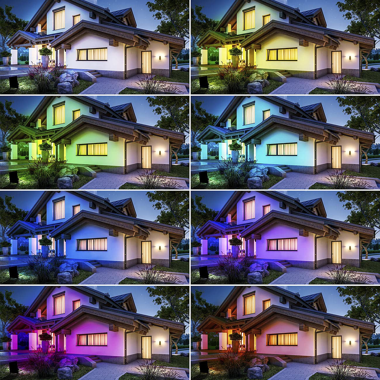 Luminea Home Control LED-Strahler mit App: 4er-Set WLAN-Fluter, RGB-CCT-LEDs, App, 3.750 lm, 50 W, IP65 (RGB-Strahler außen, Flutlicht mit WiFi, PC)