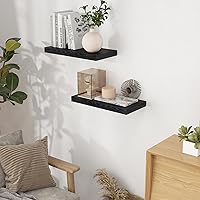 Vista 2 de Fun Memories 16 Inch Long Floating Shelves in Black, 9.3 Inch Deep Floating Shelf for Wall, Living Room, Kitchen, Rustic Deep Wood Shelves for