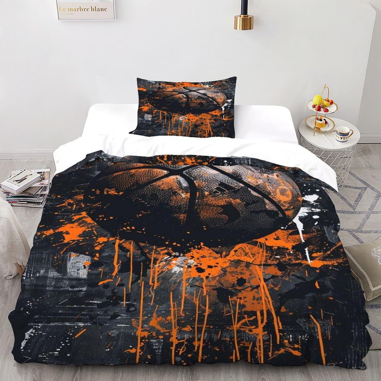Housse de couette 2 pièces basket microfibre thermorégulatrice pour lit simple ado et adulte