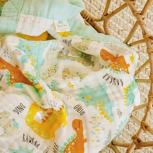 Miniatura 4 de Jay & Ava Manta suave de algodón para bebé, 42 x 42 pies, manta de muselina de 4 capas para cuna, dinosaurio verde