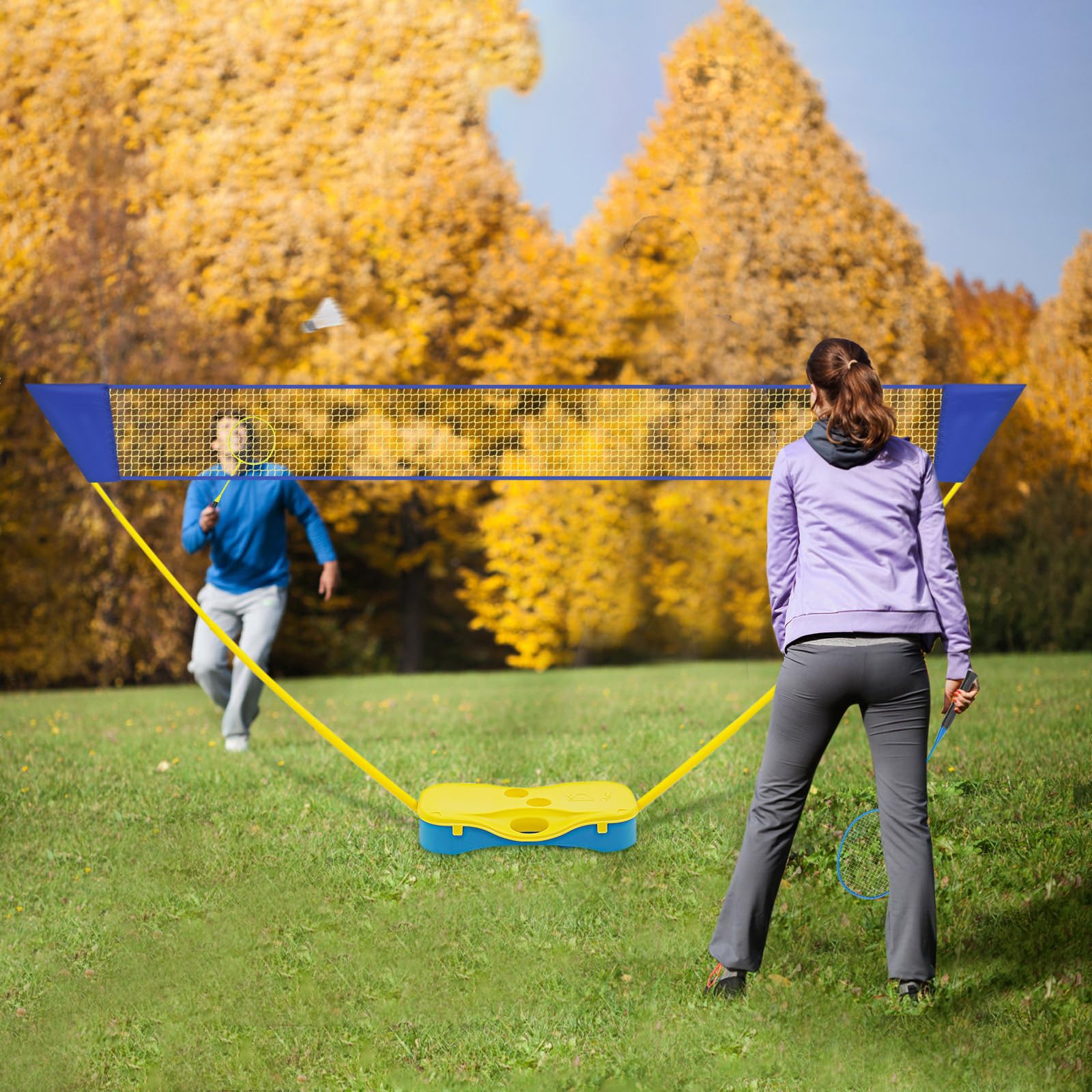 Set da badminton, 300 x 155 cm, con rete, racchette da badminton e volano con rete, set stabile da badminton per interni ed esterni come parchi giochi, terrazze