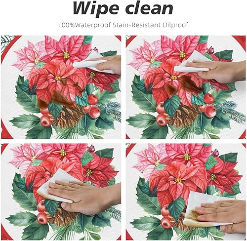 Miniatura 4 de Yilad Mantel de Navidad con diseño de flores de acebo ajustable, elástico, lavable, reutilizable, para cocina, comedor, picnic, fiesta, ajuste de