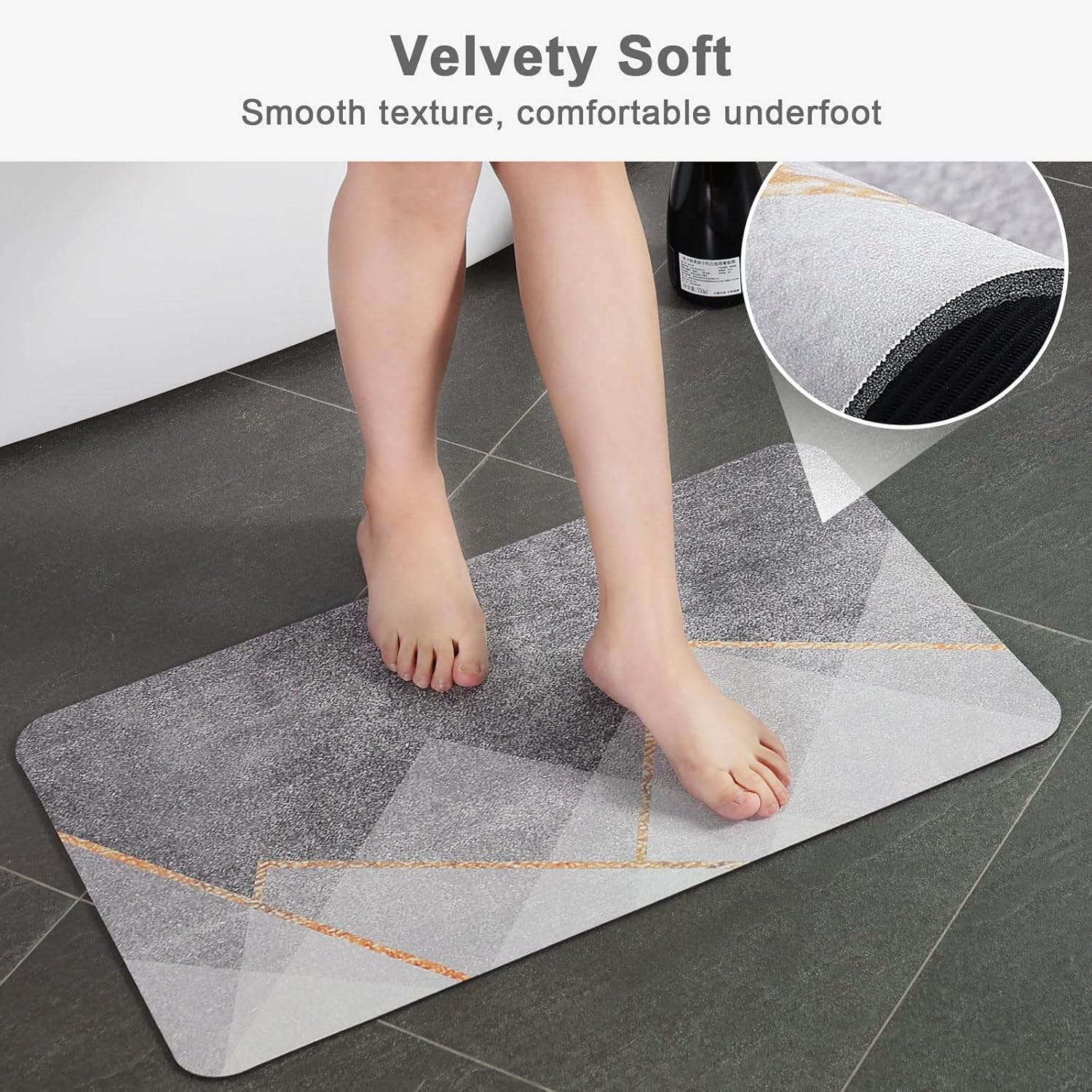 Stiio Large Bath Mat 17x35 inch, Super Absorbent Bath Mats Quick Drying Bathroom Rug Non-Slip, Thin Bathroom Rug That Fit Under Door, Washable Shower Door Mat for Kitchen, Bathtub,Sink,Grey - Image 6