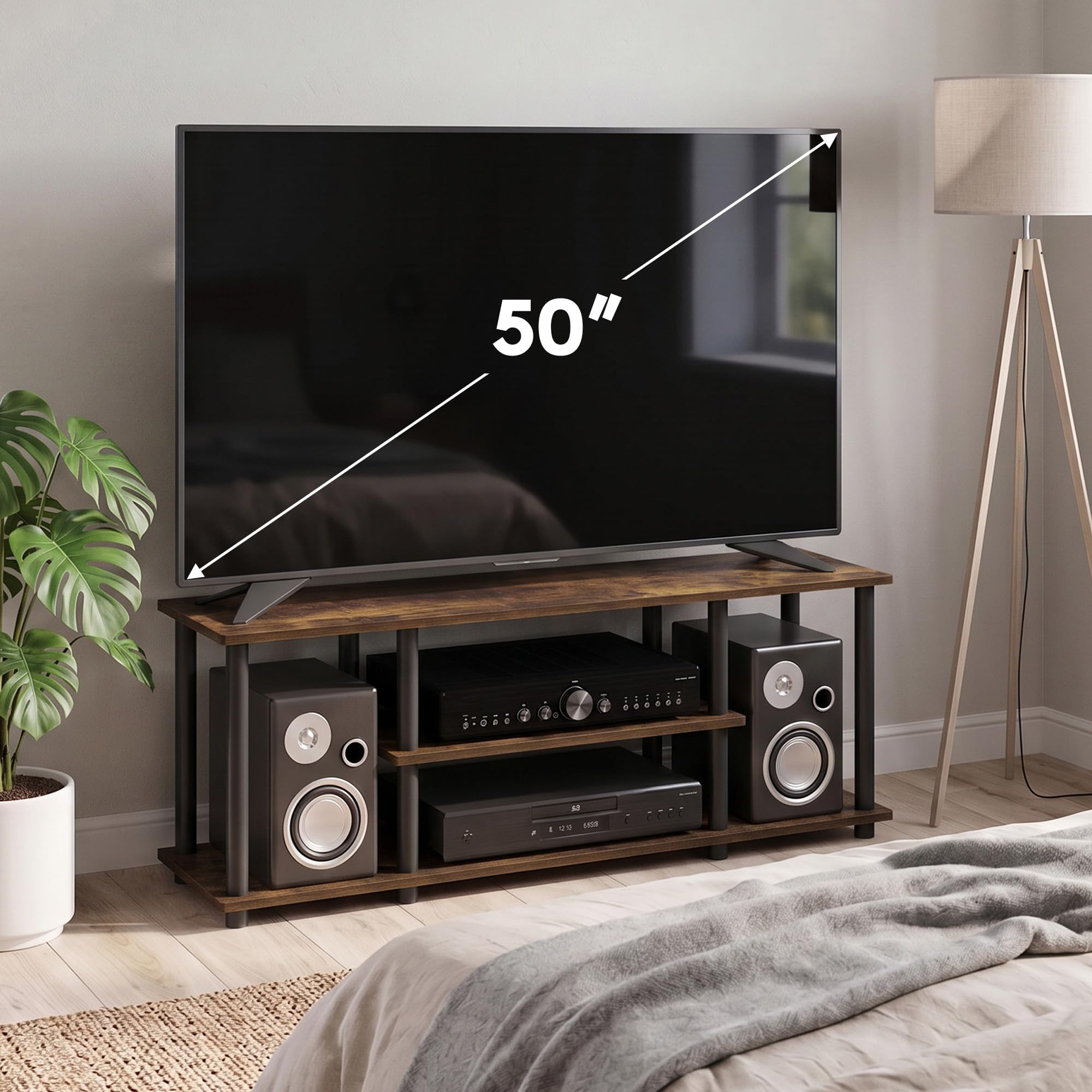 Furinno Turn-N-Tube Muebles TV sin Herramientas, Engineered Wood, Ámbar Pino/Negro, 3 Niveles