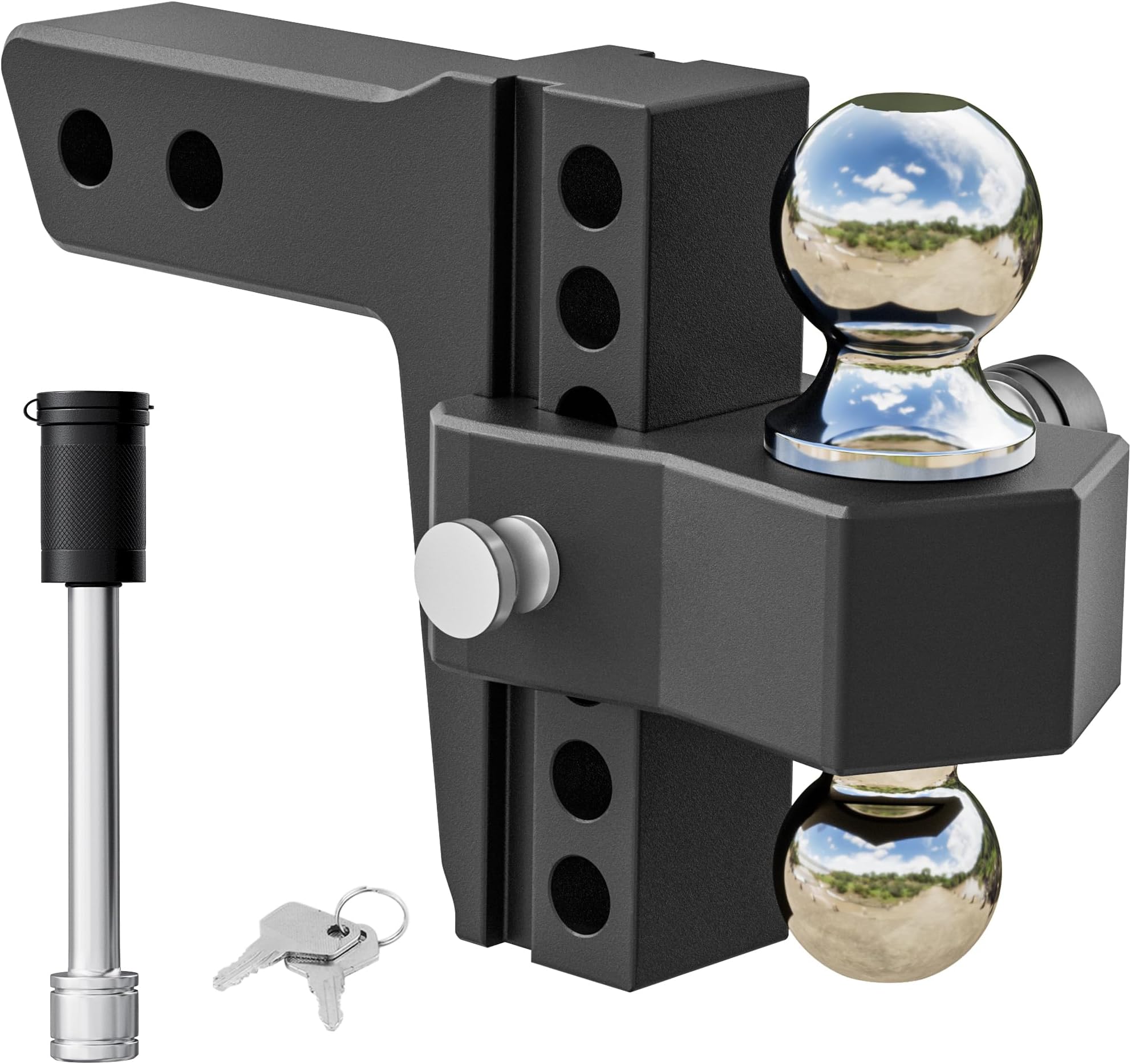 VNN Adjustable Trailer Hitch - Fits 2 Inch Receiver Only, 6 Inch Drop/Rise Aluminum Drop Hitch, Heavy Duty Dual Ball Mount (2" & 2-5/16") 12,500 LBS GTW, Black