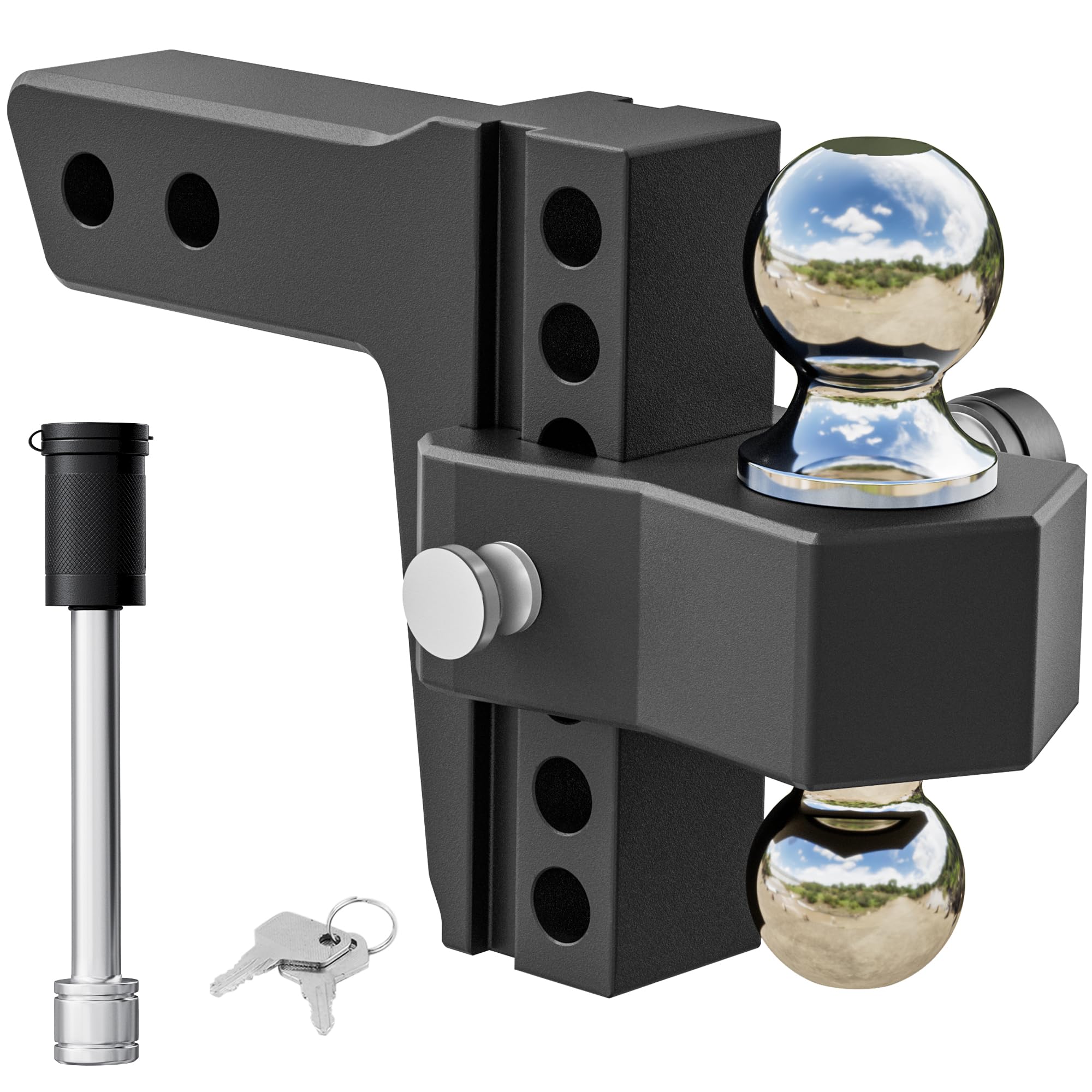 VNN Adjustable Trailer Hitch - Fits 2 Inch Receiver Only, 6 Inch Drop/Rise Aluminum Drop Hitch, Heavy Duty Dual Ball Mount (2" & 2-5/16") 12,500 LBS GTW, Black