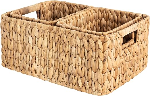 StorageWorks Wicker Storage Baskets for Shelves, Water Hyacinth Storage Baskets for Organizing, Wicker Basket for Bathroom Set of 3 (1PC Large, 2PCS Medium)
