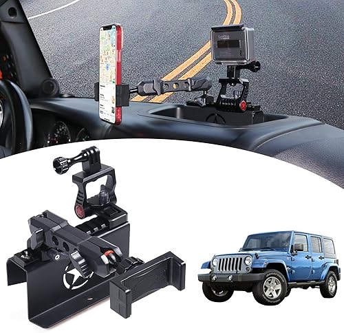 sukemichi JK Soporte de teléfono para Jeep, soporte de teléfono para cámara para Jeep WranglerJK JKU 2007-2018 de 2 puertas y 4 puertas, riel