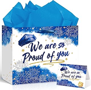 LUUFILx 남성 및 여성용 경찰 선물 가방 We Are So Proud of You 선물 가방 포장지 카드 포함 We Appreciate You Thank You Thank You Congrats Officer 경찰 테마 장식 생일 졸업생 은퇴 파티용