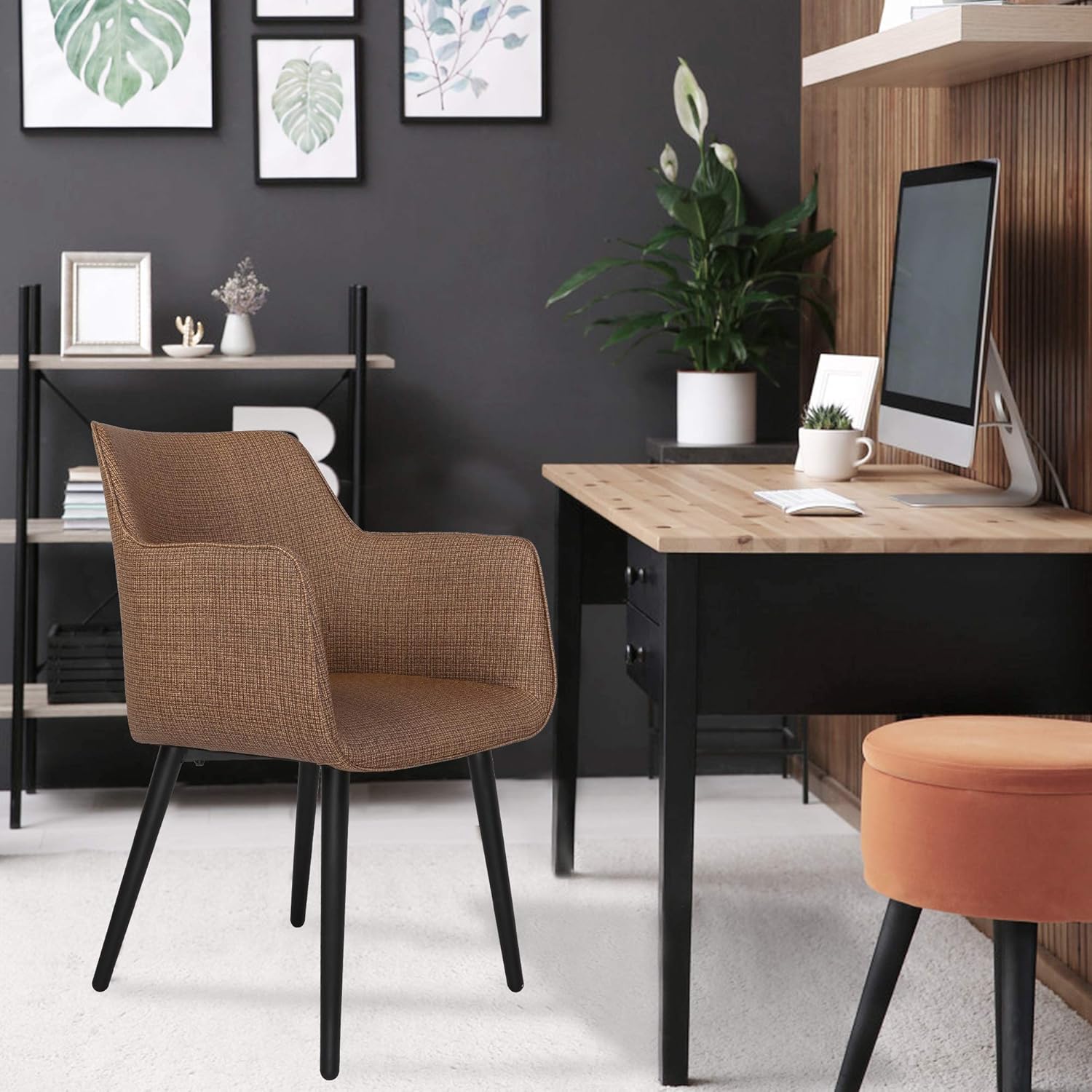 LUCKYERMORE Mid Century Modern Leather Dining Chair,Office Reception Waiting Room Guest Chair Upholstered Accent Chair with Arms, Vinyl Seat Heavy Duty,Living Room Club Coffee/Brown