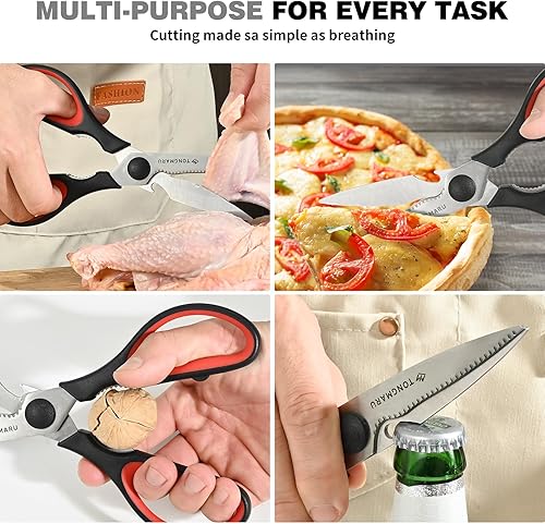 Miniatura 4 de Tijeras de cocina de alta resistencia con tijeras desmontables, multiusos, tijeras aptas para lavavajillas, cuchillas dentadas, cascanueces y