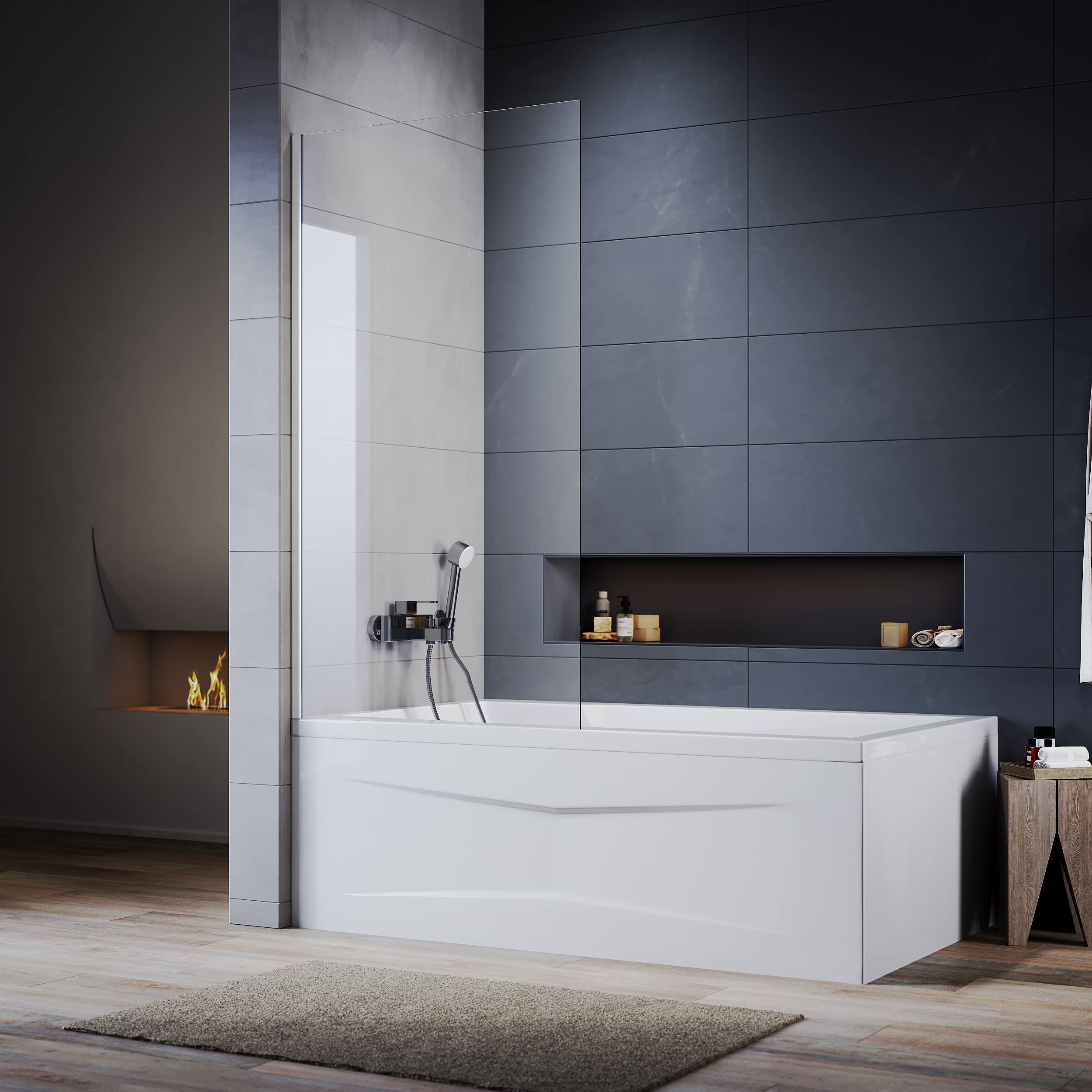 ELEGANT Over Bath Shower Screen 800mm Frameless 6mm Safety Clear Glass Panel Bathroom Bath Screens Shower Enclosure for Westroom