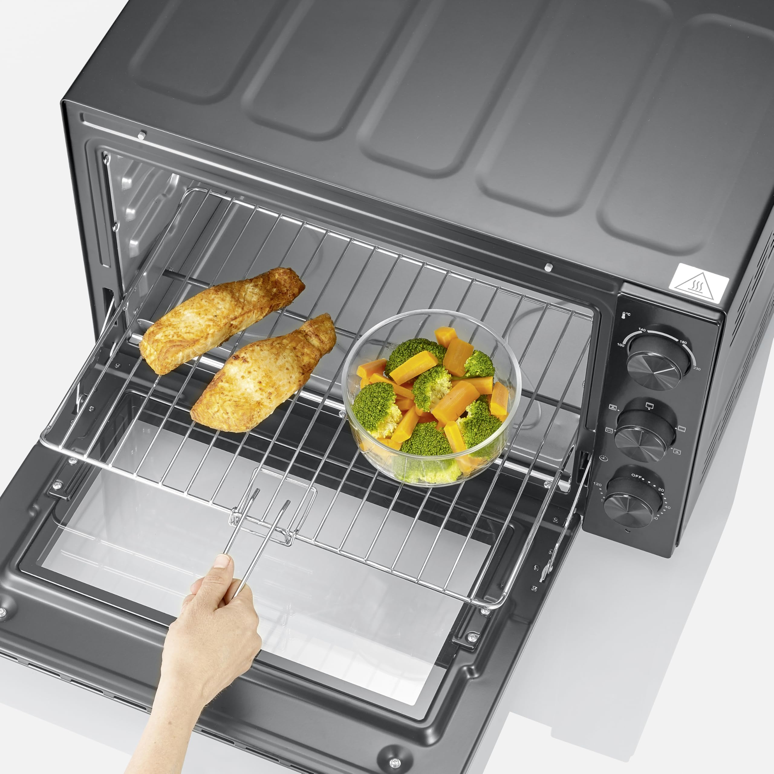 Severin Horno de sobremesa con función de convección, incluye asador giratorio para carne, horno de convección de 46 litros de capacidad, 100-230°C, temporizador de 120 minutos, 1800 W, negro, TO 9025