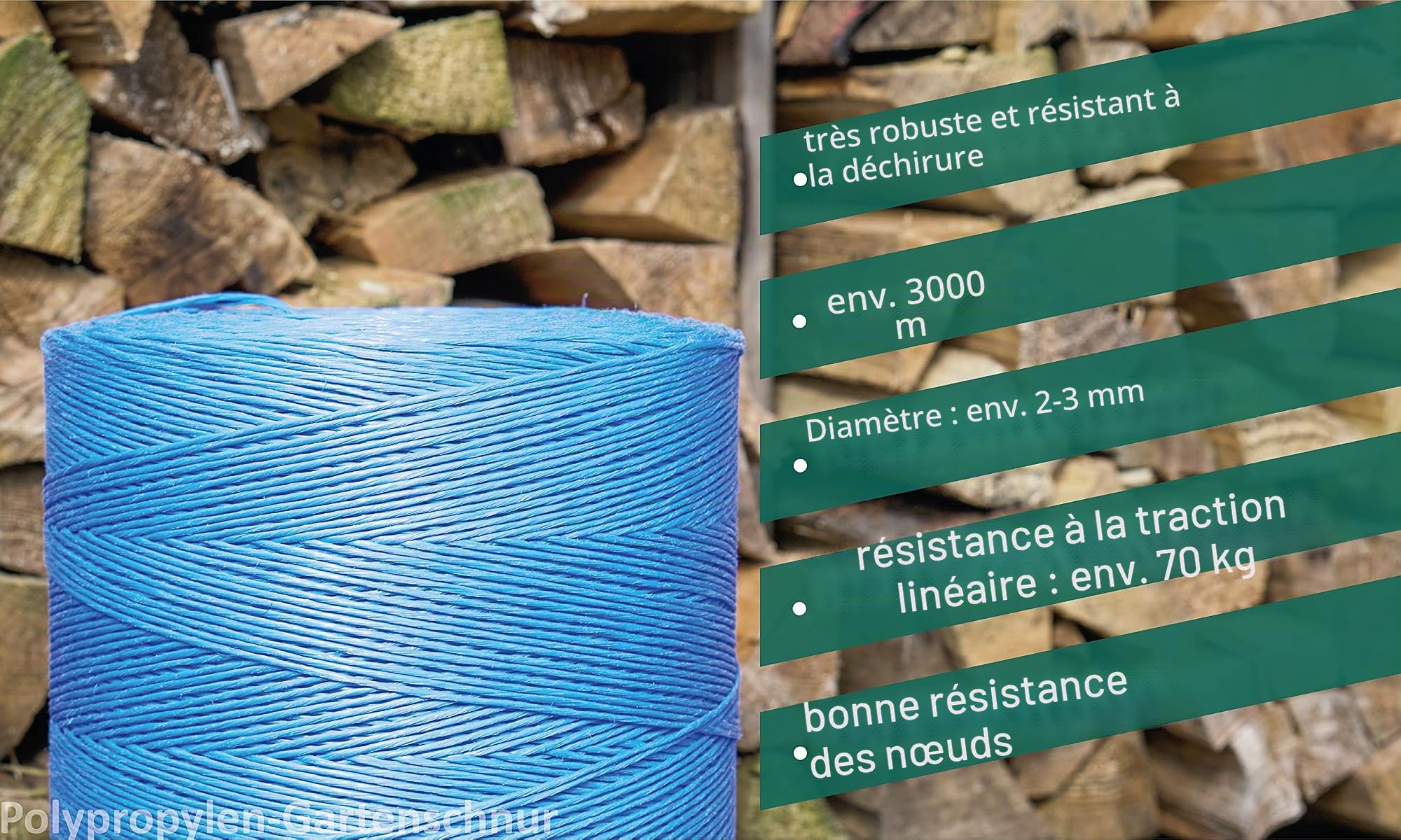 Corde multi-usages en polypropylène - Longueur : 3000 m - Diamètre : 2-3 mm - Pour la maison, le jardin, l'extérieur, le bricolage