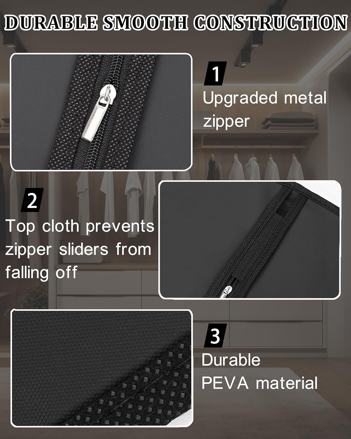 47-Inch Garment Bags for Hanging Clothes, Clear Window Dust-Proof Suit Bags for Suits Coats Dresses - Closet Storage & Travel Garment Covers (Black) - Image 5