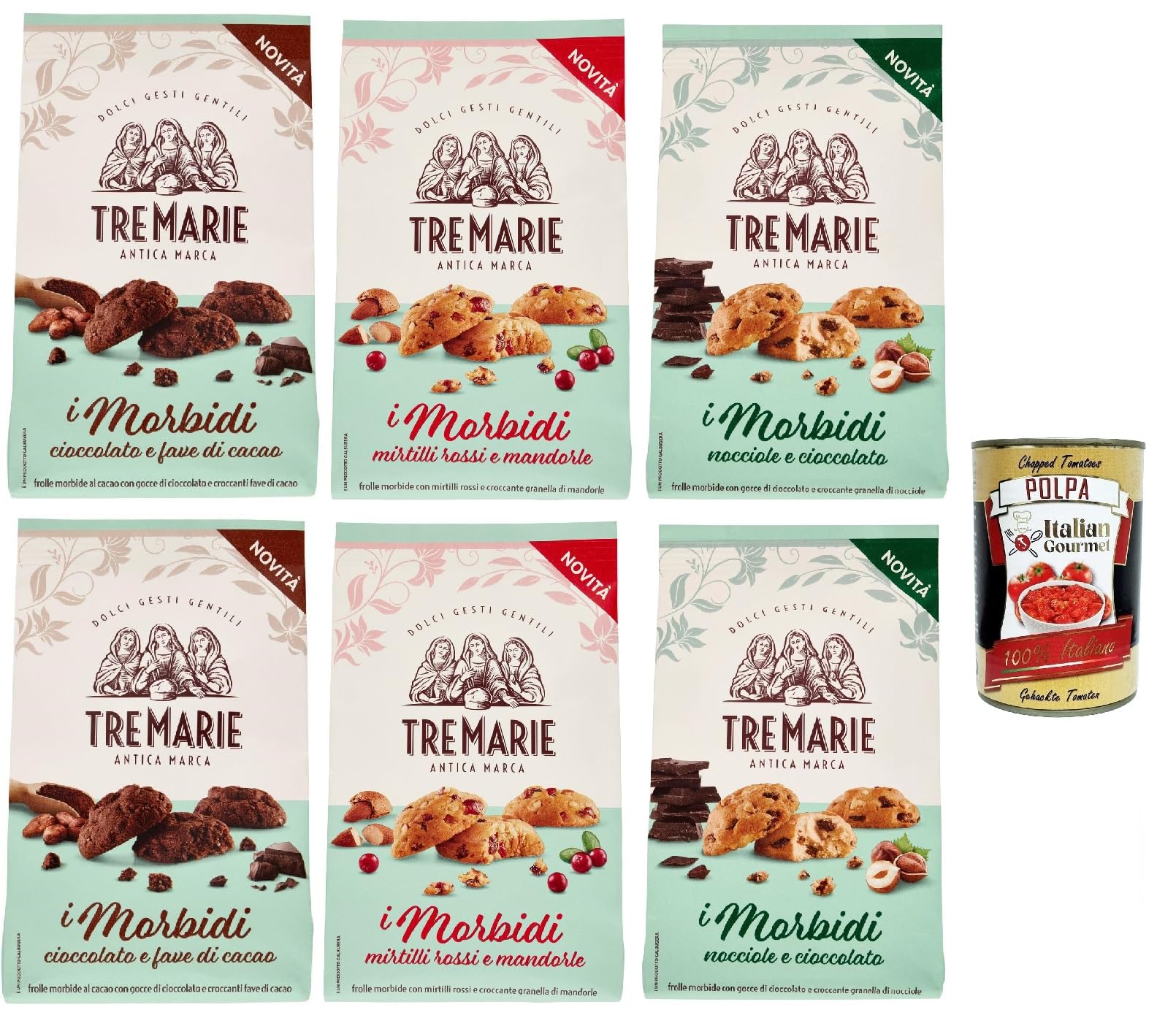 Tre marie biscotti, i morbidi Testpaket, Schokolade und Kakaobohnen biscuits Kekse 6x 300 g + Italian Gourmet polpa 400g