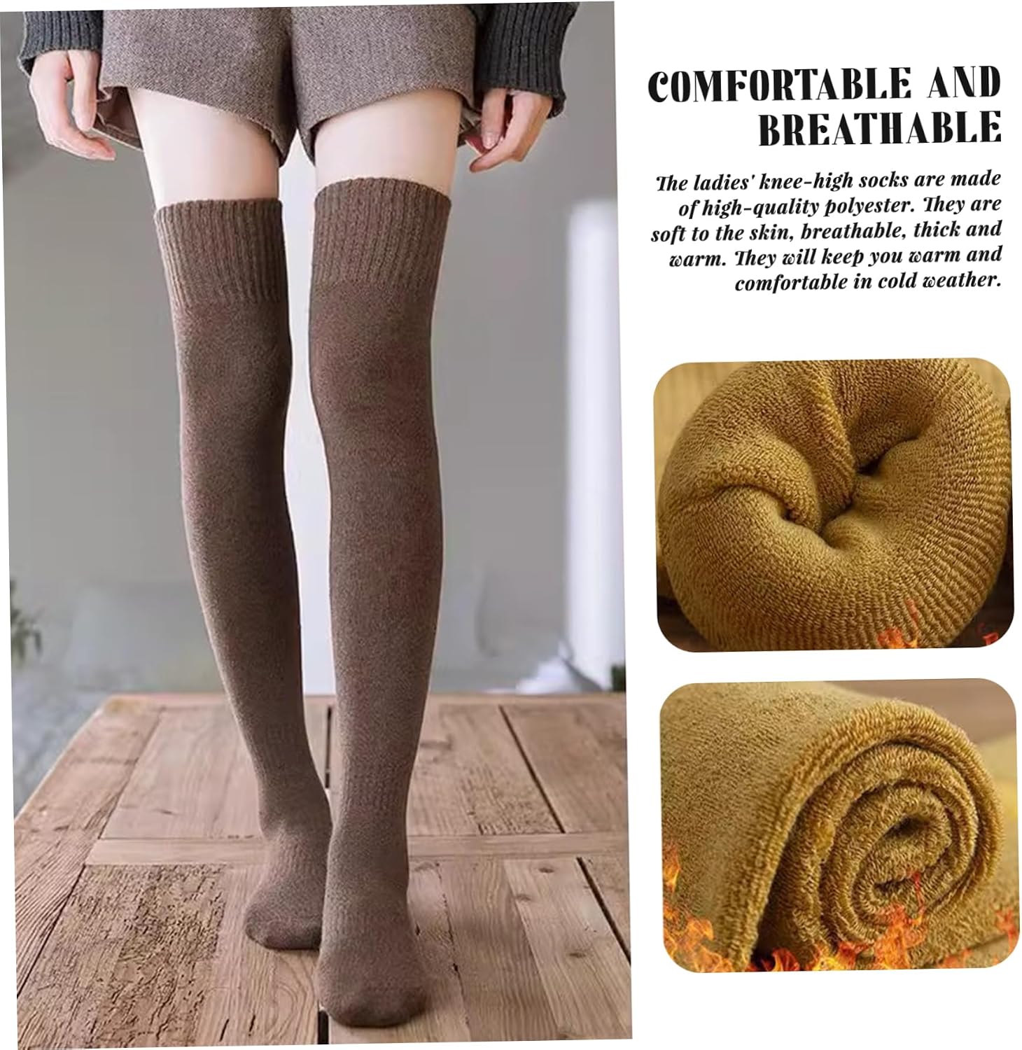 6 Pairs Thigh High Socks Non-slip Stretchy Knit over the Knee Socks for Women Skin-Friendly Soft Leg Warmers for Autumn & Winter