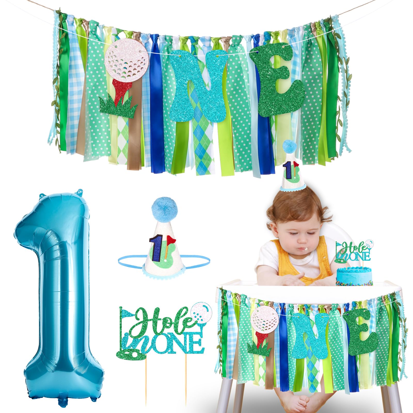 Golf Hole in One Highchair Banner for First Birthday Party Decorations