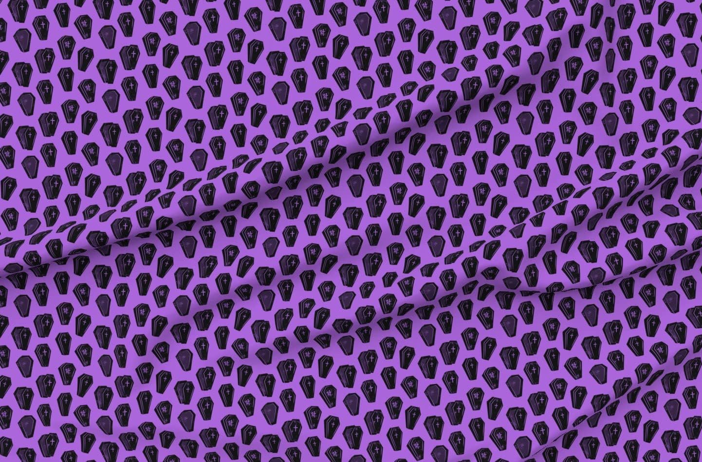 Spoonflower Fabric - Purple Black Coffins Crosses Death Murder Halloween Haunted Printed on Petal Signature Cotton Fabric by the Yard - Sewing Quilting Apparel Crafts Decor
