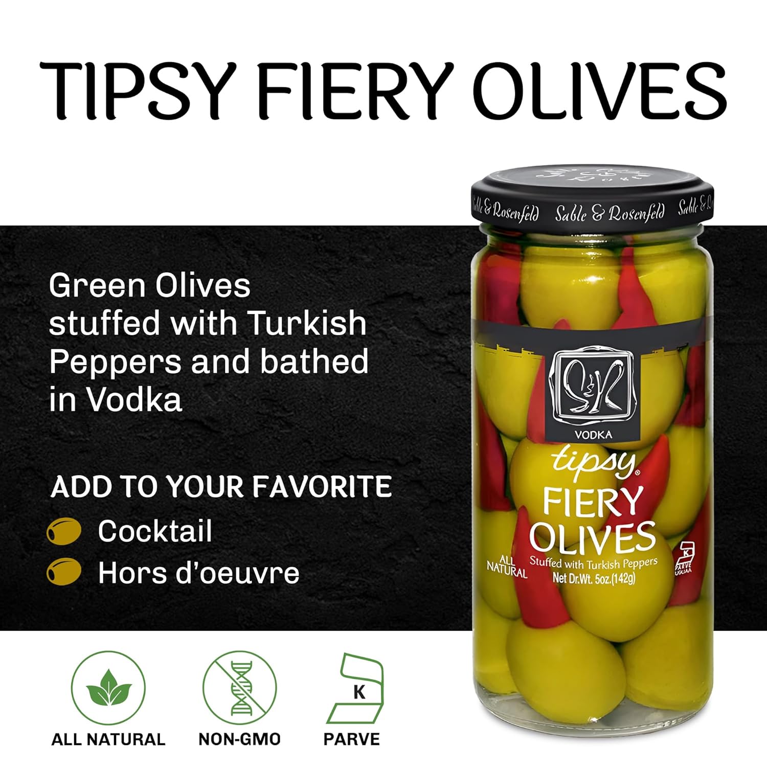 Sable and Rosenfeld Tipsy Fiery Olives, 5.0 Ounce (Pack of 6)