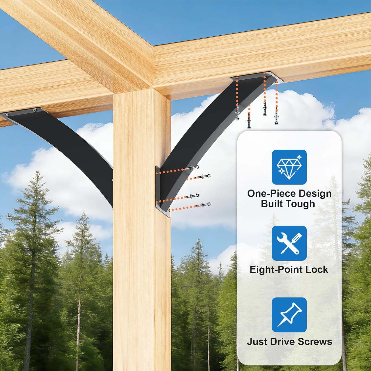 45° Pergola Brackets 4x4 Post Support Brackets (2 Pack) Pergola Bracket Kit, Inside Mount Corner Connector for Wood Structures, Gazebos, Porches, Decks & Pergola Kits