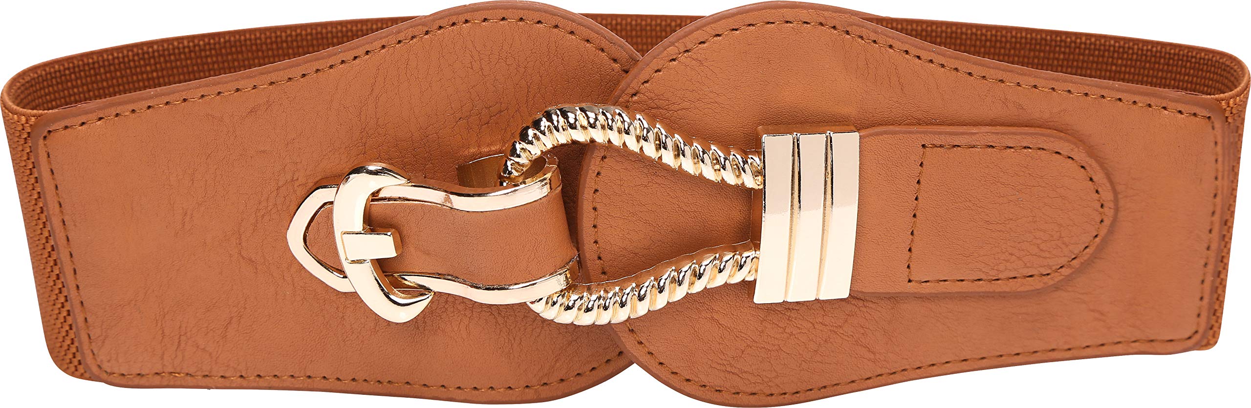 Blackbutterfly Brown Wide Elastic Vintage Cinch Buckle Retro Belt (, Xl) Size 18-20