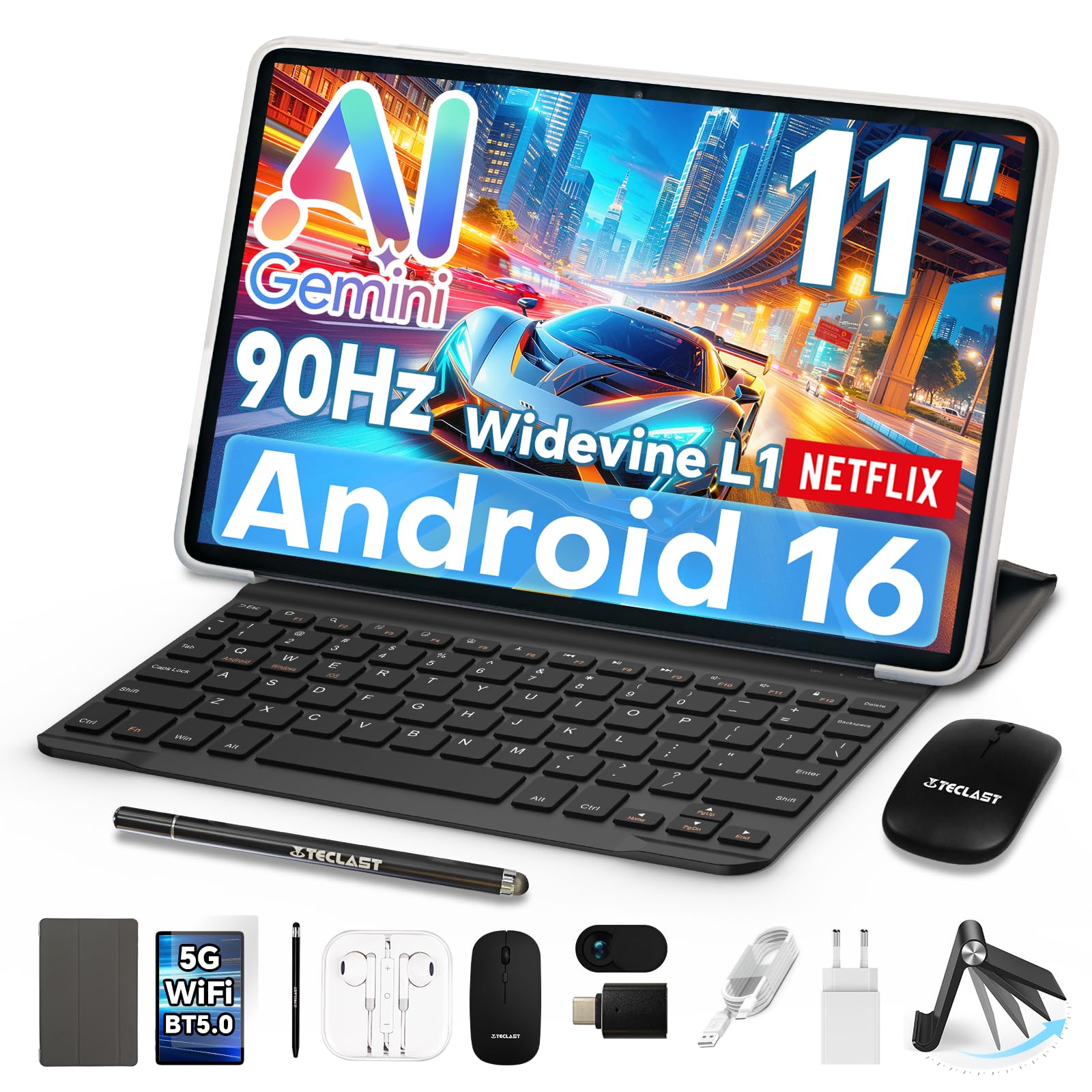 TECLAST P50T Tablet 11" 90Hz Android16, 2GHz 16GB+128GB con 10 Accessori