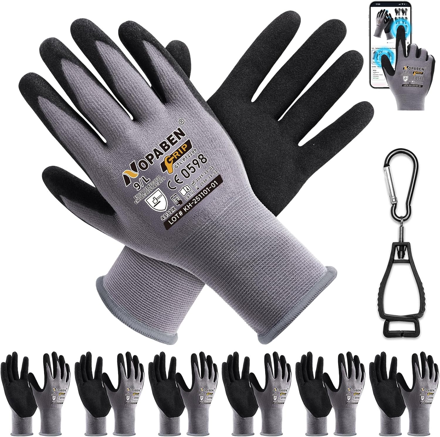 Safety Work Gloves - 7 Pairs, Seamless Knit Glove with MicroFoam Nitrile Coated Smooth Grip on Palm & Fingers for Men and Women, Ideal for General Duty Work(L,Gray)