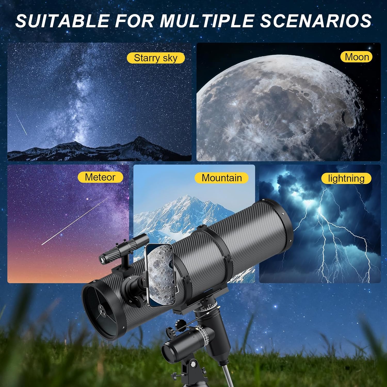 Aurosports Telescope for Adults High Powered - 150EQ Professional Reflector Telescopes for Stargazing Beginners - with 2X Barlow Lens, Phone Adapter, Adjustable Tripod and Moon Filter
