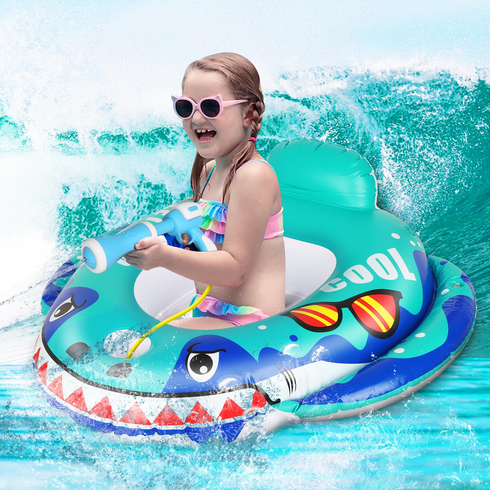 Mermaid Pool Toys Shark With Water Gun, Toddler Inflatable Pool