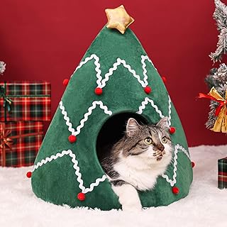 Sponsored Ad - Christmas Cat Bed Cave Nest House Cat Igloo Xmas Kitten Hut Hideout,Cute Pet Cave Beds for Small Dog or Bunny
