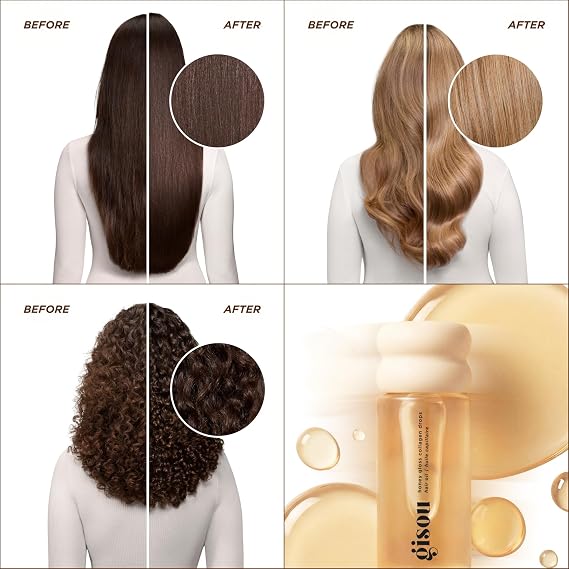Gisou Honey Gloss Collagen Drops Hair Oil (0.7 Fl Oz) | Hydration, frizz control, weightless shine, up to 450F heat protection, fast-absorbing, made for fine to medium hair