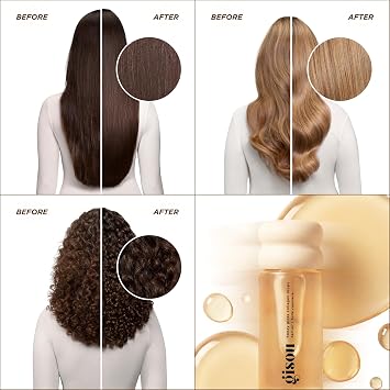 Gisou Honey Gloss Collagen Drops Hair Oil (0.7 Fl Oz) | Hydration, frizz control, weightless shine, up to 450F heat protection, fast-absorbing, made for fine to medium hair